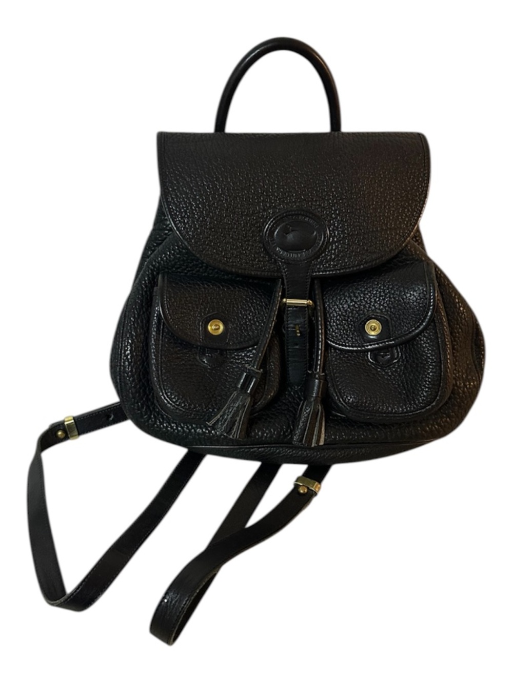 Dooney & Bourke Black Leather Backpack Pebbled Drawstring Tassel Bag
